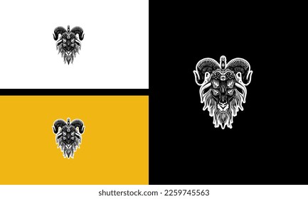head goat with horn vector outline design