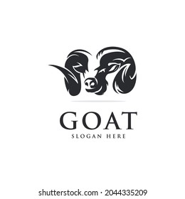 head goat logo design, vector template, modern, silhouette, farm, animal, wildlife in white background