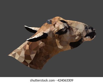 The head of a goat on a gray background in triangulation technique. 