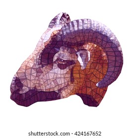 Head of a goat on a white background in triangulation technique.