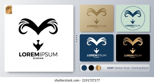 Head goat or ra vector illustration Logo design. Blank name for insert your Branding. Designed with examples for all kinds of applications. You can used for company, indentity, barber shop for men.