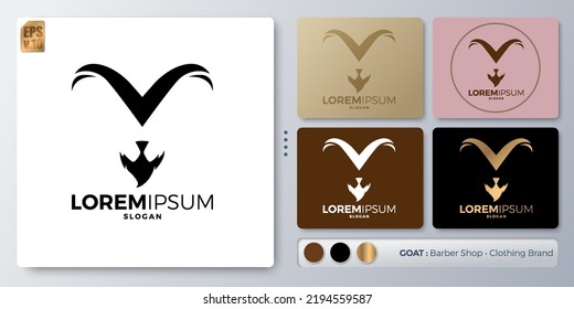 Head goat or ra vector illustration Logo design. Blank name for insert your Branding. Designed with examples for all kinds of applications. You can used for company, indentity, barber shop for men.