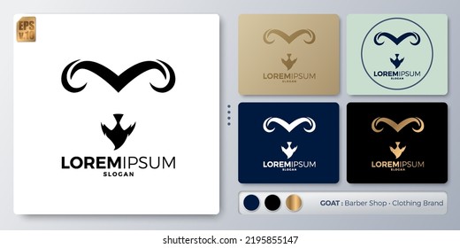 Head goat or ra vector illustration Logo design. Blank name for insert your Branding. Designed with examples for all kinds of applications. You can used for company, indentity, barber shop for men.