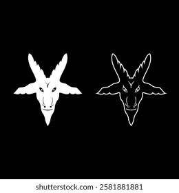 Head goat Symbol Satanism of Lavaeus Sigil of Baphomet sign set icon white color vector illustration image solid fill outline contour line thin flat style