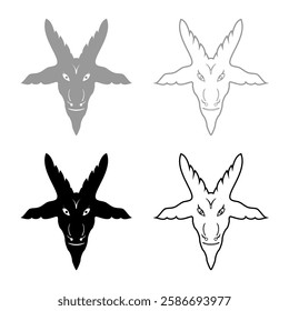 Head goat Symbol Satanism of Lavaeus Sigil of Baphomet sign set icon grey black color vector illustration image solid fill outline contour line thin flat style