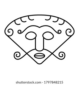 Head of god Loki. Norse mythology. Ancient Danish art. Stylized human face. Black and white linear silhouette.
