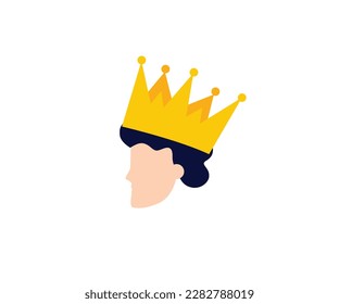 Head with golden crown. Luxurious royal decoration for rulers and winners with heraldic ruling vector design