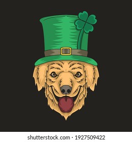 The head of the Golden Dog wears a green hat and sticks out a tongue