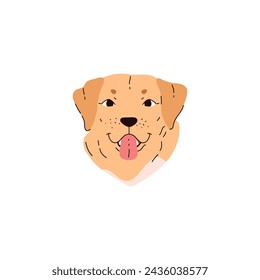 The head of a golden labrador with an open mouth and protruding tongue. Cute dog on an isolated background. Vector illustration perfect for dog themed designs.
