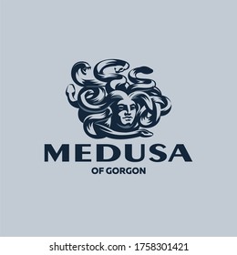 Head of the Gorgon Medusa. Woman's head with snakes instead of hair. Vector illustration.