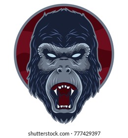 head of gorilla with blue color and red circle backgrounds