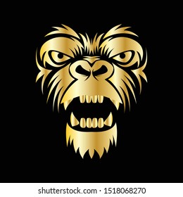 head gorilla logo with gold color on black background 