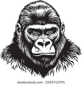 head of a gorilla on a white background.