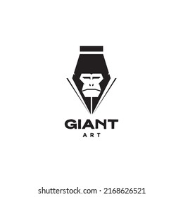 head gorilla with pencil art logo design vector graphic symbol icon illustration creative idea
