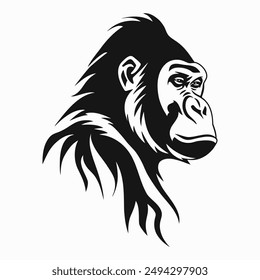 Head gorilla silhouette. Animal mascot logotype, icon.