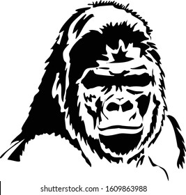 The head of a gorilla silhouette, symbol.Black illustration isolated on white background.