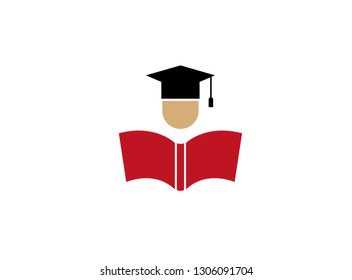 Head with graduation hat open book for logo design