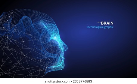 Head graphic made of streamlined particles, vector illustration.