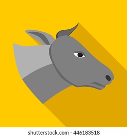 Head of gray cow icon in flat style on a yellow background