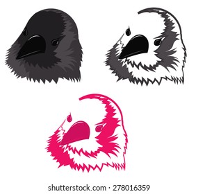 Head of gray crows, set contours of different colors. Vector illustration