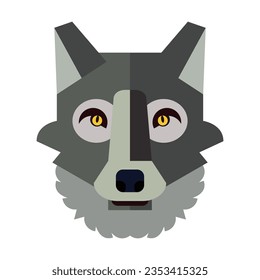 Head of gray wolf. Muzzle of wild animal cartoon illustration. Wildlife and zoo concept. Sketchy geometric character, mascot. Colored flat vector isolated