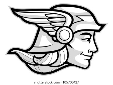 Head of a Greek god Hermes isolated on white