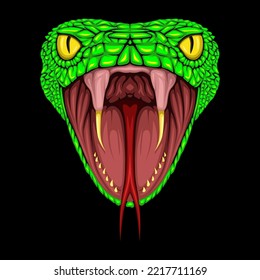 Head of Green Viper with Opened Mouth Vector Isolated on Blank Background svg