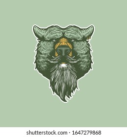 Head of grizzly bear hipster rough sketch vector illustrations