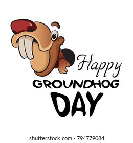 The head of a Groundhog on white background. The inscription happy groundhog day