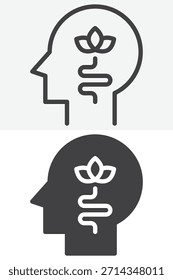 Head with growing plant different style icon set. Line, outline and solid vector sign, symbol. Editable stroke vector icon for growth mindset icon.