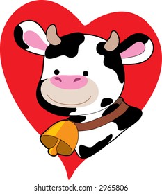 Head of a guernsey cow on a heart background