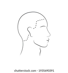 Head Guidelines For Barbershop, Haircut Salon. Human Head Icon. Lined Male Head In Side View Isolated On White Background. Vector Illustration