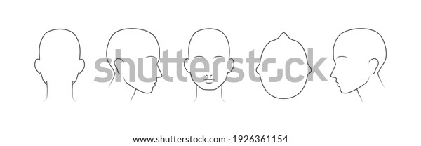Head guidelines for\
barbershop, haircut salon, fashion. Lined human head in different\
angles isolated on white background. Set of human head icons.\
Vector illustration
