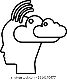 A head with hair and a cloud in the sky