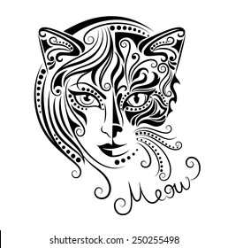 Head of a half woman and half a cat. 