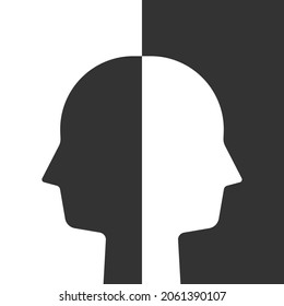 Head of halves on white and black. Good and evil sides, psychology, bipolar disorder, emotion and mind concept. Flat design. EPS 8 vector illustration, no transparency, no gradients