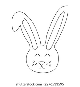 Cabeza dibujada a mano lindo conejo o conejo, estilo doodle contorno vectorial plano para libro de coloreado