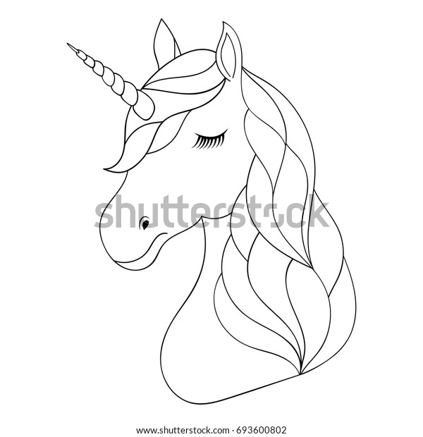 head hand drawn unicorn on white stock vector royalty free 693600802