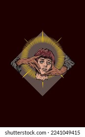 Head with hand vector illustration