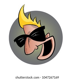 The head of the hand-drawn character with sunglasses