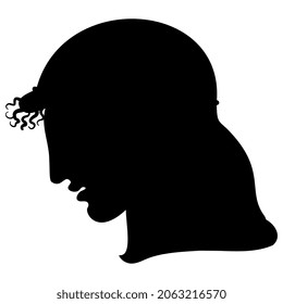 Head of a handsome ancient Greek youth. Black silhouette on white background.