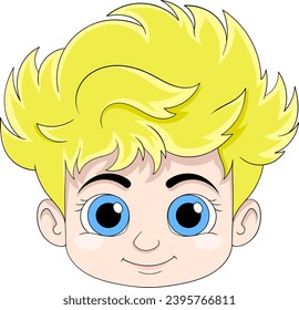The head of a handsome baby boy with blonde hair is smiling, creative cartoon character doodle