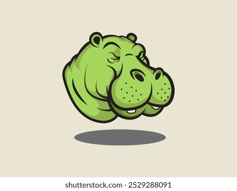 the head of a handsome green hippo is smiling