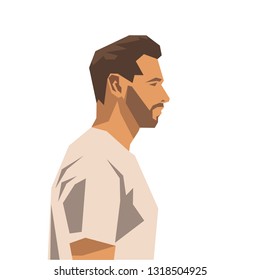 Responsable de hombre atractivo, vista lateral del perfil. Icono de la cara de avatar geométrico abstracto. Ilustración de diseño plano vectorial aislado