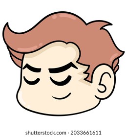 la cabeza de un hermoso rostro dormido cierra sus ojos, ilustración vectorial emoticono de cartón. dibujo de icono de garabato
