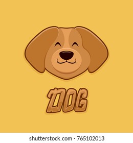 Head of happy brown dog on yellow background. The zodiac symbol of the 2018 new year, illustration.