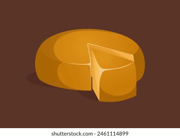 Cabeza de queso duro sobre fondo marrón. Ilustración vectorial. Cheddar, gouda en un estilo realista. Ideal para carteles y Anuncio, menú de cafés y tiendas