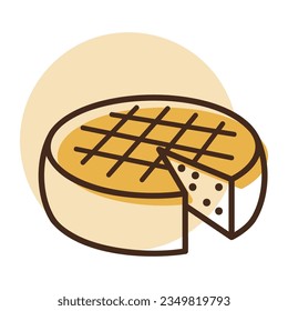 Head hard cheese with a slice cut out vector icon. Dairy product sign. Graph symbol for cooking web site and apps design, logo, app, UI