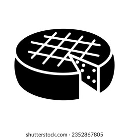 Head hard cheese with a slice cut out vector glyph icon. Dairy product sign. Graph symbol for cooking web site and apps design, logo, app, UI