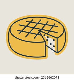 Head hard cheese with a slice cut out vector icon. Dairy product sign. Graph symbol for cooking web site and apps design, logo, app, UI